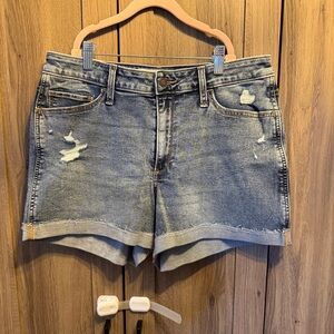 Hollister Curvy High-Rise Medium Ripped Wash Denim Shorts Size 15/32
